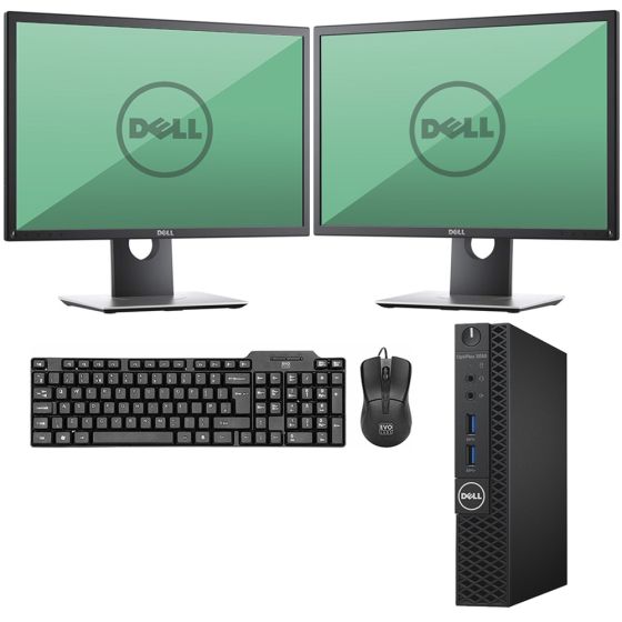 Dell Optiplex 3060 MFF Desktop PC & Dual Monitor Bundle Refurbished Desktop  | RefreshedByUs | Free One Year Warranty | Free Shipping 